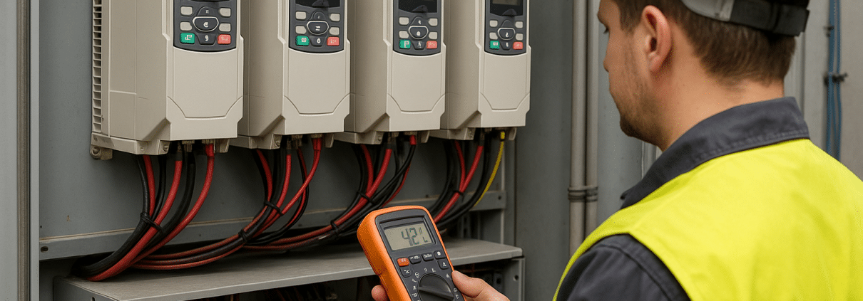 Industrial technician tests types of variable frequency drives during preventive maintenance