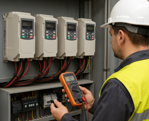 Industrial technician tests types of variable frequency drives during preventive maintenance