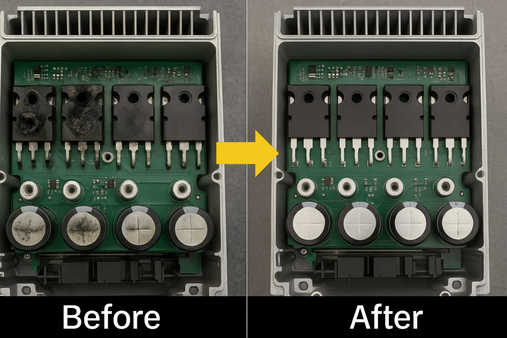 Before and after vfd repair with damaged igbts replaced