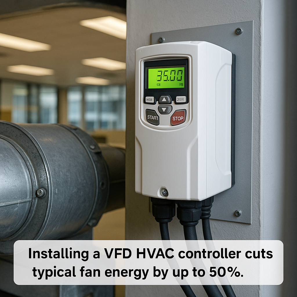 VFD HVAC controller reducing fan power draw