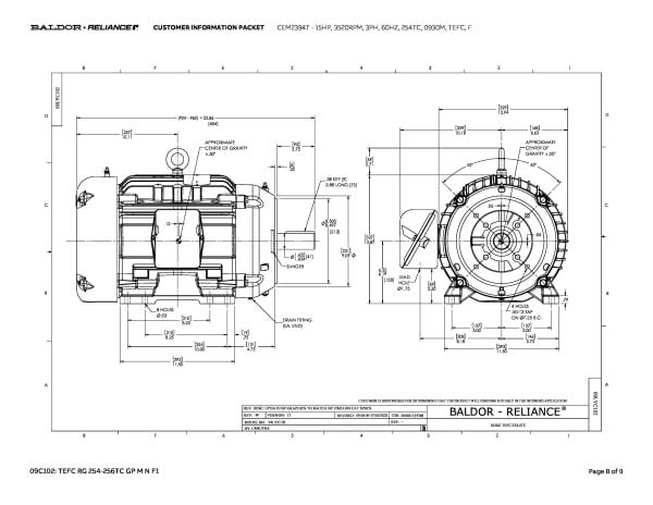 15 HP Baldor General Purpose Three Phase C-Face AC Motor | 230 / 460 VAC | 17.5 Amps @ 230 VAC | 254TC Frame | TEFC | 60 Hz | 3600 RPM | CEM2394T - Image 11