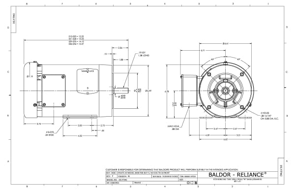 1 HP Baldor General Purpose Three Phase C-Face AC Motor | 230 / 460 VAC | 1.4 Amps @ 230 VAC | 56C Frame | TEFC | 60 Hz | 3600 RPM | CEM3545 - Image 2