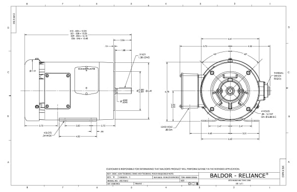 1 HP Baldor General Purpose Three Phase C-Face AC Motor | 230 / 460 VAC | 1.4 Amps @ 230 VAC | 56C Frame | TEFC | 60 Hz | 1800 RPM | CEM3546 - Image 2