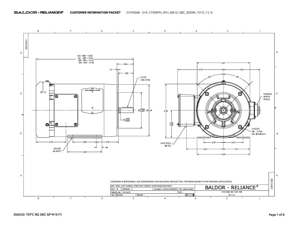 1 HP Baldor General Purpose Three Phase C-Face AC Motor | 230 / 460 VAC | 1.4 Amps @ 230 VAC | 56C Frame | TEFC | 60 Hz | 1800 RPM | CEM3546 - Image 10
