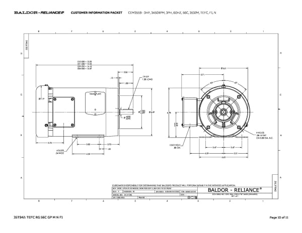 3 HP Baldor General Purpose Three Phase C-Face AC Motor | 230 / 460 VAC | 3.6 Amps @ 230 VAC | 182TC Frame | TEFC | 60 Hz | 3600 RPM | CEM3559 - Image 13