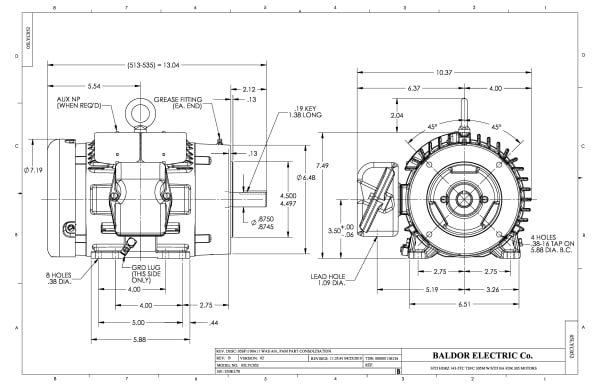 1 HP Baldor General Purpose Three Phase C-Face AC Motor | 230 / 460 VAC | 1.5 Amps @ 230 VAC | 143TC Frame | TEFC | 60 Hz | 1800 RPM | CEM3581T - Image 2