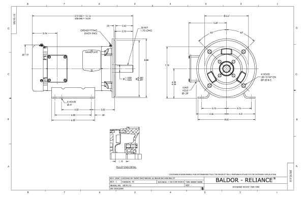 3 HP Baldor General Purpose Three Phase C-Face AC Motor | 230 / 460 VAC | 3.6 Amps @ 230 VAC | 182TC Frame | TEFC | 60 Hz | 3600 RPM | CEM3610T - Image 2