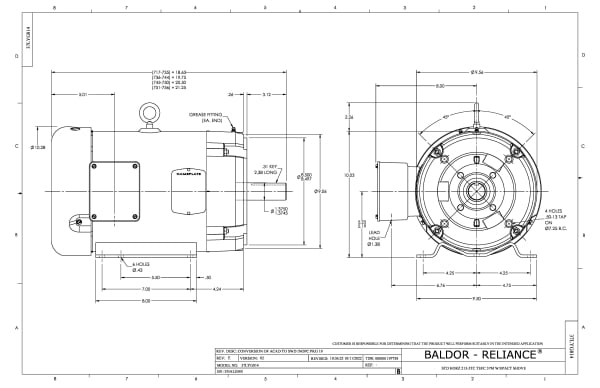 10 HP Baldor General Purpose Three Phase C-Face AC Motor | 230 / 460 VAC | 12.0 Amps @ 230 VAC | 215TC Frame | TEFC | 60 Hz | 1800 RPM | CEM3714T - Image 2