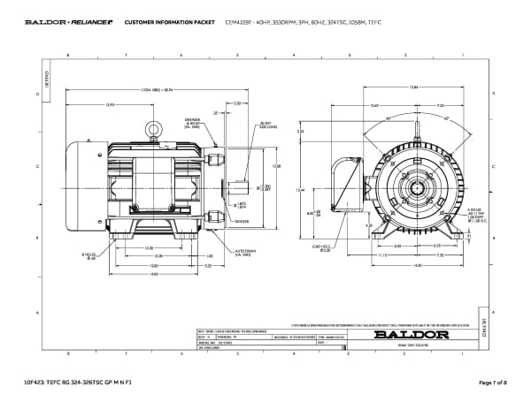 40 HP Baldor General Purpose Three Phase C-Face AC Motor | 230 / 460 VAC | 46.0 Amps @ 230 VAC | 324TSC Frame | TEFC | 60 Hz | 3600 RPM | CEM4109T - Image 10