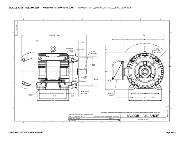 50 HP Baldor General Purpose Three Phase C-Face AC Motor | 230 / 460 VAC | 56.0 Amps @ 230 VAC | 326TSC Frame | TEFC | 60 Hz | 3600 RPM | CEM4114T - Image 11