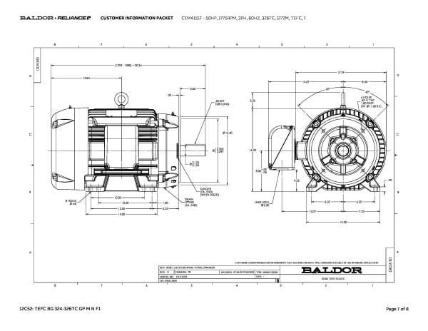 50 HP Baldor General Purpose Three Phase C-Face AC Motor | 230 / 460 VAC | 58.0 Amps @ 230 VAC | 326TC Frame | TEFC | 60 Hz | 1800 RPM | CEM4115T - Image 10
