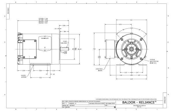 1 HP Baldor General Purpose Three Phase C-Face AC Motor | 230 / 460 VAC | 1.5 Amps @ 230 VAC | 56C Frame | TENV | 60 Hz | 1800 RPM | CENM3546 - Image 2
