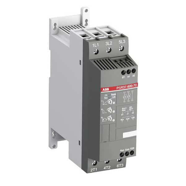 ABB IP10 PSR Series Solid-State Reduced Voltage 3 Phase Softstarter | 10.0 HP @ 240V | 25.0 HP @ 480V | 30.0 HP @ 600V | Max Current: 34.0 Amps | Max Voltage: 600V | Control Voltage: 100 - 240 VAC - PSR37-600-11