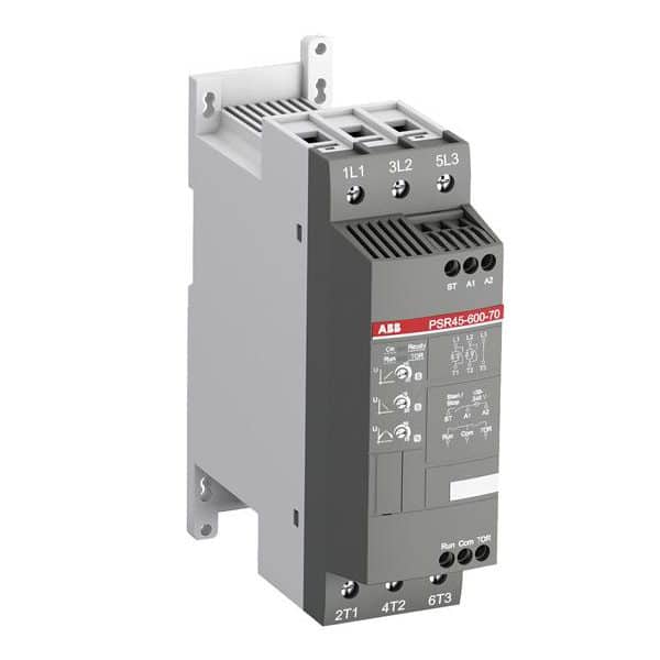 ABB IP10 PSR Series Solid-State Reduced Voltage 3 Phase Softstarter | 15.0 HP @ 240V | 30.0 HP @ 480V | 40.0 HP @ 600V | Max Current: 46.2 Amps | Max Voltage: 600V | Control Voltage: 100 - 240 VAC - PSR45-600-11
