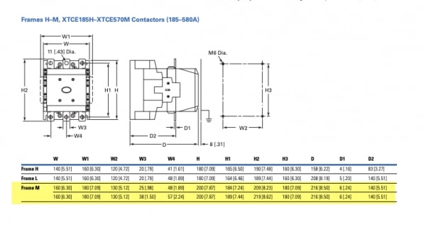 XTCE400M22C - EATON CONTACTOR 3P FVNR 400A FRAME M 2NO2NC 250-500V AC/DC COIL