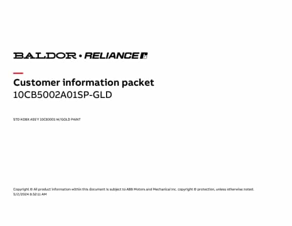 Baldor STD KOBX ASS'Y 10CB3000 W/GOLD PAINT - 10CB5001A01SP-GLD - Image 2