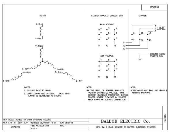 Baldor 1252 - 3 HP, 1500/1800 RPM, 3 Phase, 50/60 Hz, 3628M, BUFF - Image 3