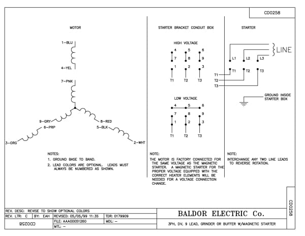 Baldor 1453 - 7.5 HP, 3000/3600 RPM, 3 Phase, 50/60 Hz, 3735M - Image 3