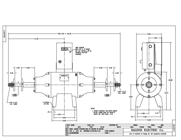 Baldor 1457 - 5 HP, 1000/1200 RPM, 3 Phase, 50/60 Hz, 3744M, BUFF - Image 2