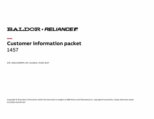 Baldor 1457 - 5 HP, 1000/1200 RPM, 3 Phase, 50/60 Hz, 3744M, BUFF - Image 4