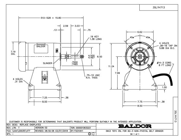 Baldor 1.5 HP, 3600 RPM, 1 Phase, 60 Hz, 3528L, 3528L, TEFC - 2048-151D - Image 2