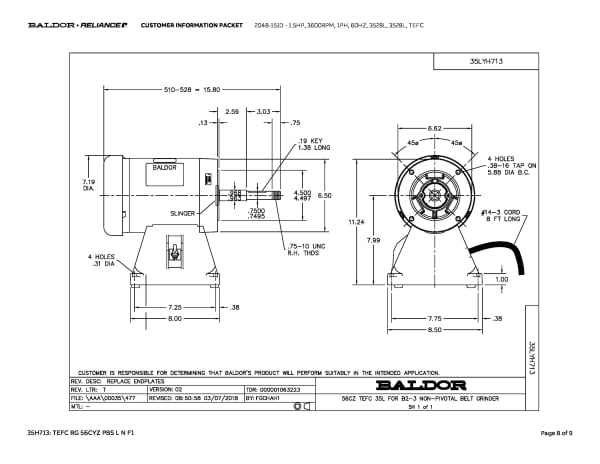 Baldor 1.5 HP, 3600 RPM, 1 Phase, 60 Hz, 3528L, 3528L, TEFC - 2048-151D - Image 11