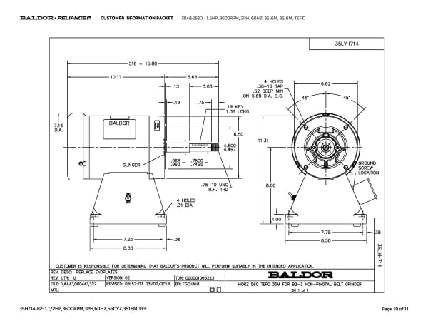 Baldor 1.5 HP, 3600 RPM, 3 Phase, 60 Hz, 3516M, 3516M, TEFC - 2048-153D - Image 13