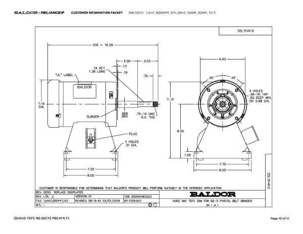 Baldor 1.5 HP, 3600 RPM, 3 Phase, 60 Hz, 3516M, 3516M, TEFC - 248-153TD - Image 13