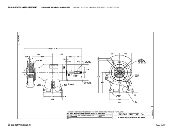 Baldor 1.5 HP, 3600 RPM, 1 Phase, 60 Hz, 3535LC, 3535LC - 248-181TD - Image 9