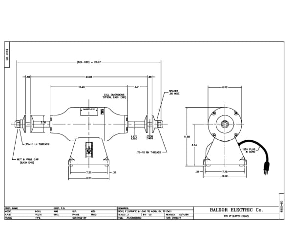 Baldor .75 HP, 3600 RPM, 1 Phase, 60 Hz, 3524C, BUFF - 333B - Image 2