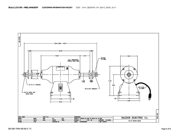 Baldor .75 HP, 3600 RPM, 1 Phase, 60 Hz, 3524C, BUFF - 333B - Image 8