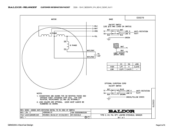 Baldor .75 HP, 3600 RPM, 1 Phase, 60 Hz, 3524C, BUFF - 333B - Image 9