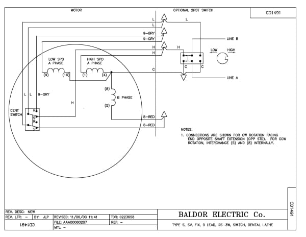 Baldor .25/.06 HP, 3600/1800 RPM, 1 Phase, 60 Hz, 3424S - 340 - Image 2
