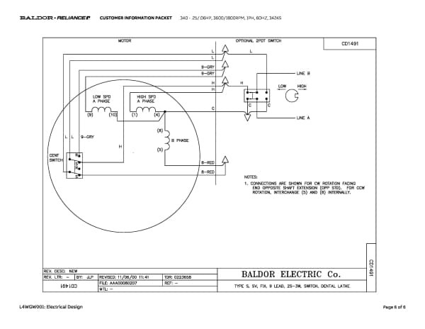 Baldor .25/.06 HP, 3600/1800 RPM, 1 Phase, 60 Hz, 3424S - 340 - Image 9