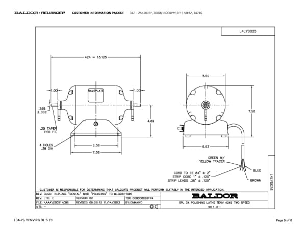 Baldor .25/.06 HP, 3000/1500 RPM, 1 Phase, 50 Hz, 3424S - 342 - Image 8