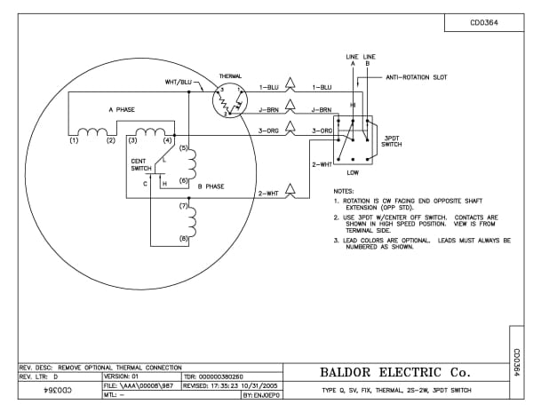Baldor .25/.06 HP, 3450/1725 RPM, 1 Phase, 60 Hz, 3520Q - 353T - Image 3