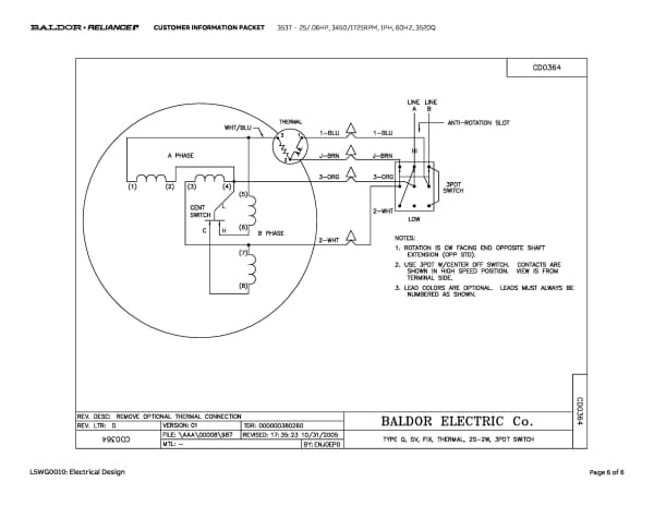 Baldor .25/.06 HP, 3450/1725 RPM, 1 Phase, 60 Hz, 3520Q - 353T - Image 9