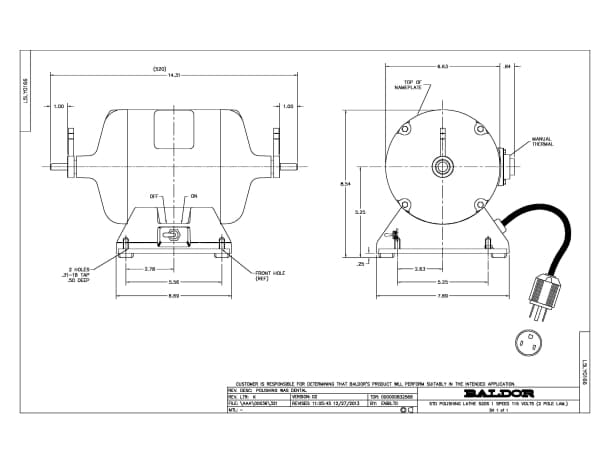 Baldor .5 HP, 3450 RPM, 1 Phase, 60 Hz, 3520S, LATH - 359T - Image 2
