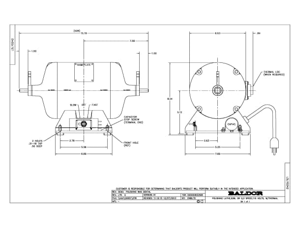Baldor .33/.17 HP, 3450/1725 RPM, 1 Phase, 60 Hz, 3528L - 380T - Image 2