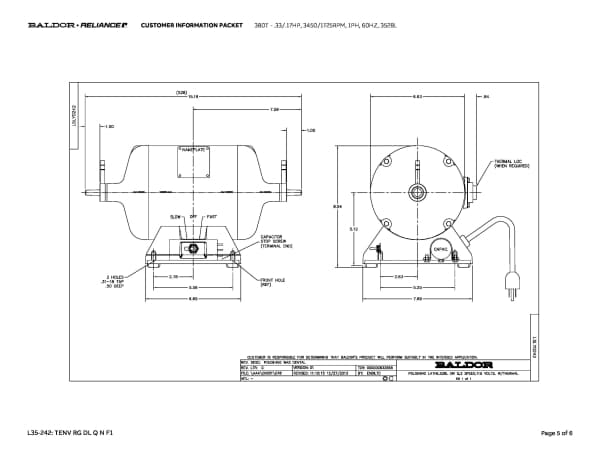 Baldor .33/.17 HP, 3450/1725 RPM, 1 Phase, 60 Hz, 3528L - 380T - Image 9
