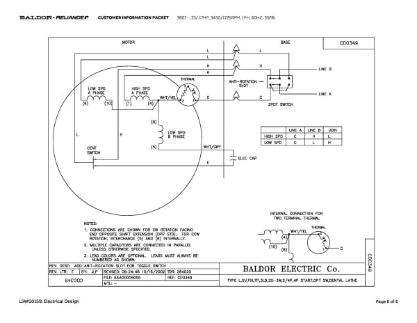 Baldor .33/.17 HP, 3450/1725 RPM, 1 Phase, 60 Hz, 3528L - 380T - Image 8