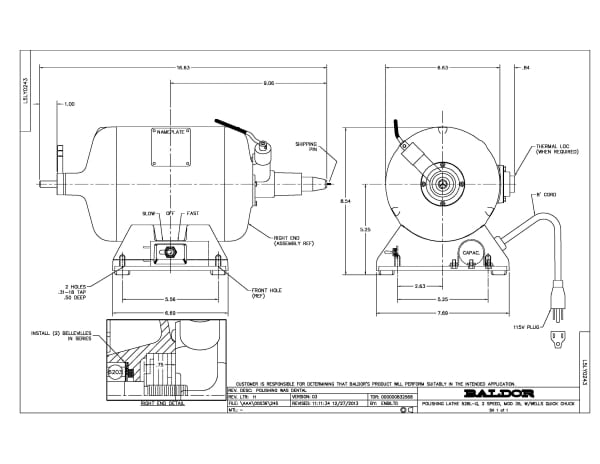 Baldor .33/.17 HP, 3450/1725 RPM, 1 Phase, 60 Hz, 3528L - 380WCT - Image 2