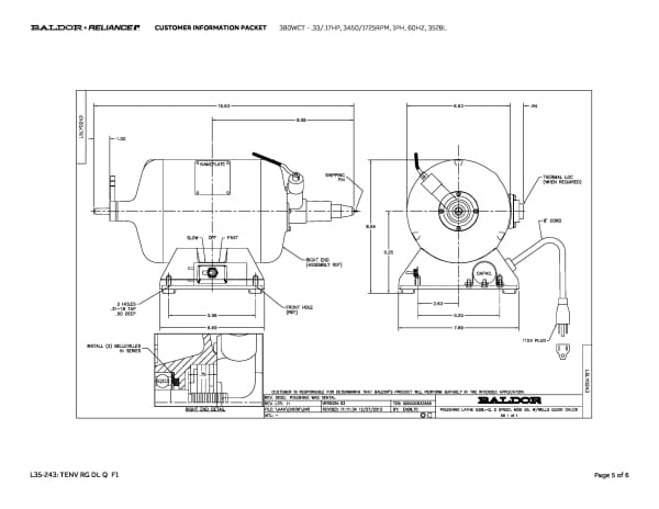 Baldor .33/.17 HP, 3450/1725 RPM, 1 Phase, 60 Hz, 3528L - 380WCT - Image 8