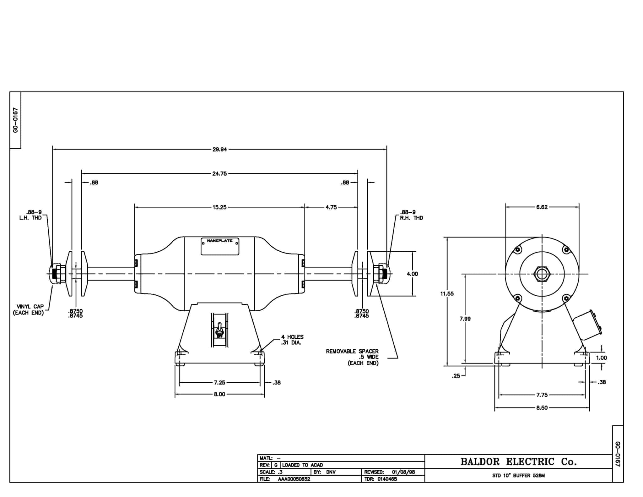 Baldor 1.5 HP, 1500/1800 RPM, 3 Phase, 50/60 Hz, 3528M - 409B - Image 2