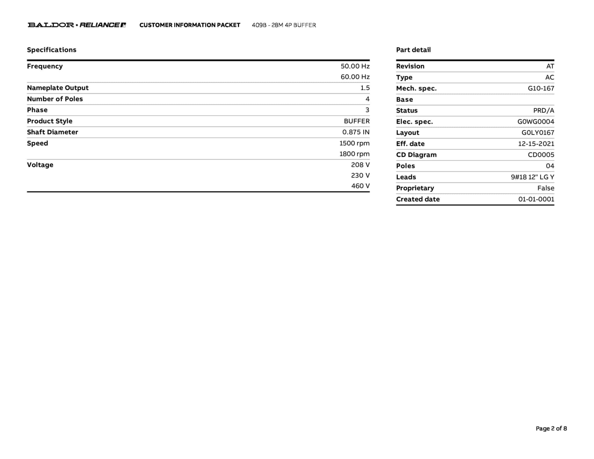 Baldor 1.5 HP, 1500/1800 RPM, 3 Phase, 50/60 Hz, 3528M - 409B - Image 5