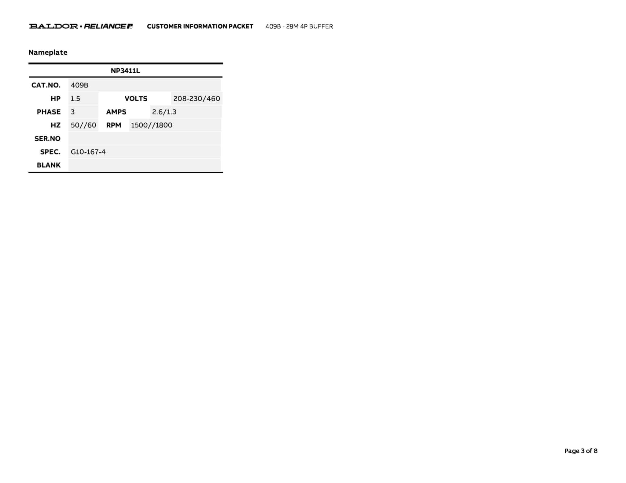 Baldor 1.5 HP, 1500/1800 RPM, 3 Phase, 50/60 Hz, 3528M - 409B - Image 6