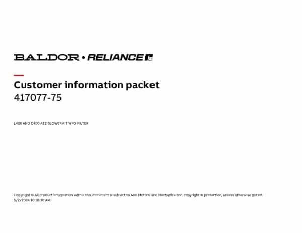 Baldor 417077-75 - L400 AND C400 ATZ BLOWER KIT W/O FILTER - Image 2