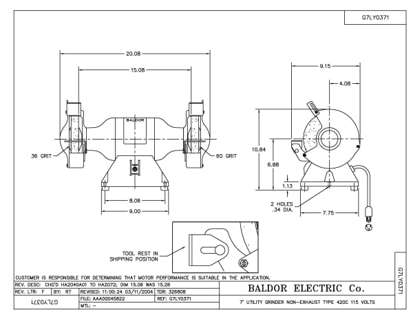 Baldor .5 HP, 3600 RPM, 1 Phase, 60 Hz, 3420C, GRND - 712R - Image 2