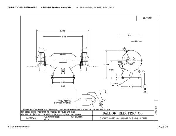 Baldor .5 HP, 3600 RPM, 1 Phase, 60 Hz, 3420C, GRND - 712R - Image 8