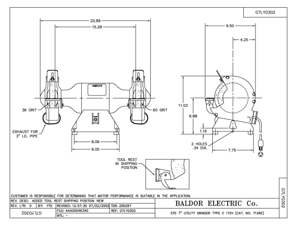 Baldor .5 HP, 3600 RPM, 1 Phase, 60 Hz, 3420C, GRND - 712RE - Image 2